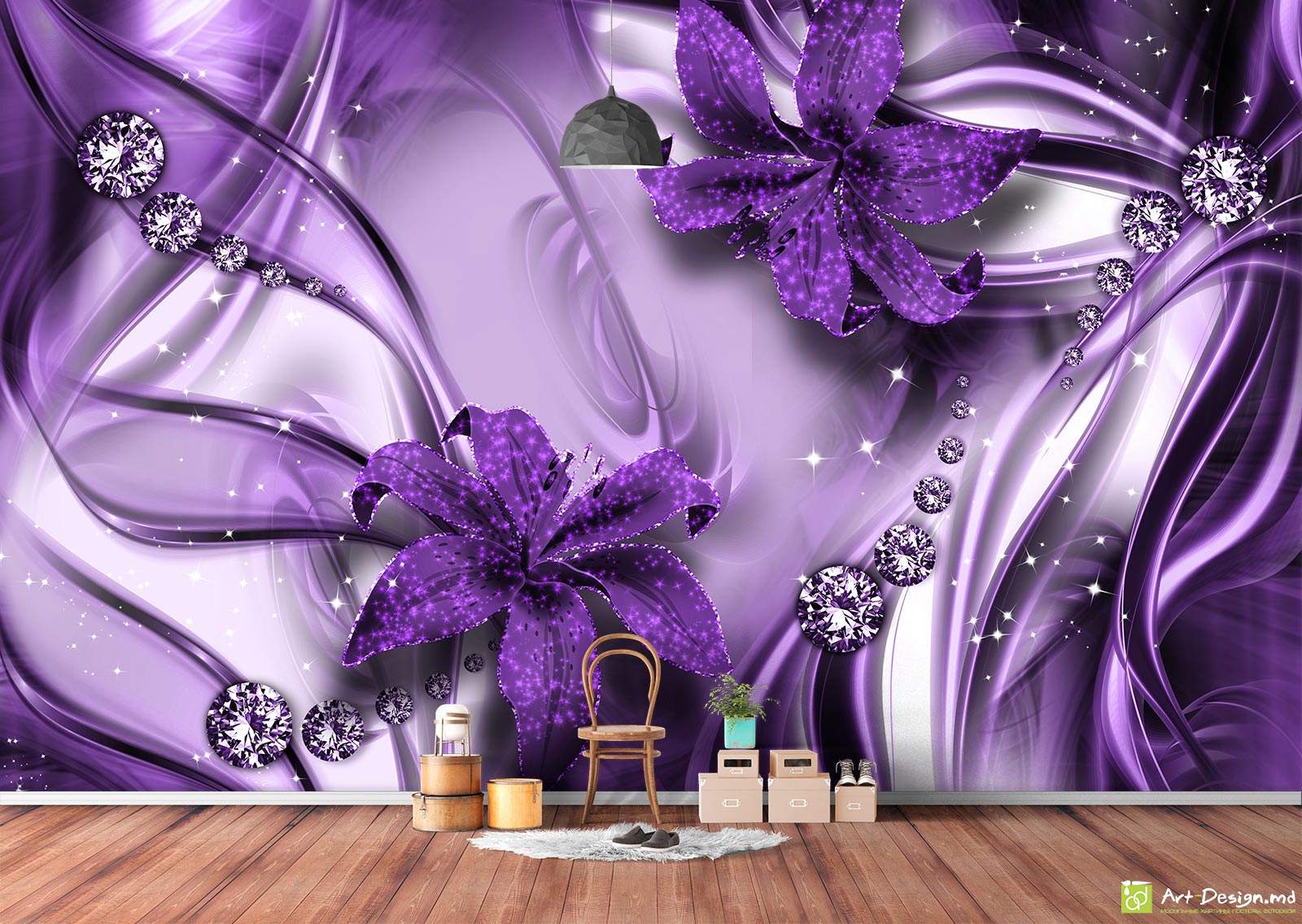 Фотообои на стену - Лилии на абстрактном фоне_9