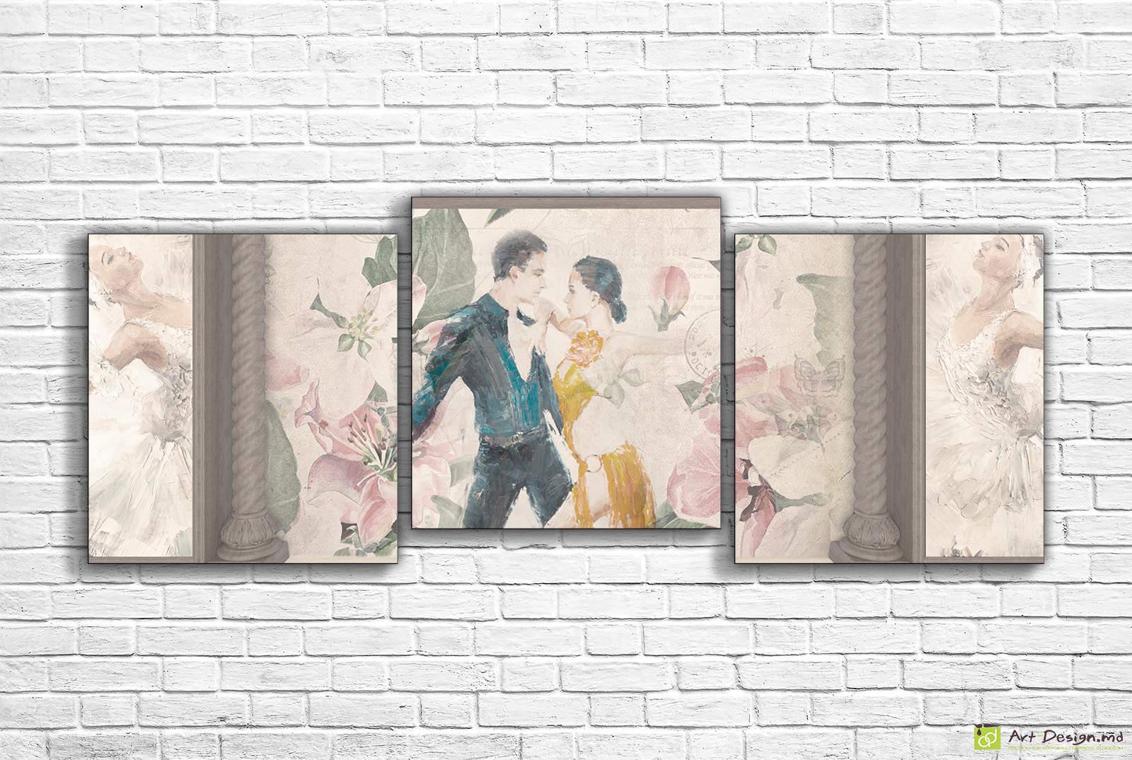 💃 Tablou modular Dans romantic printre flori