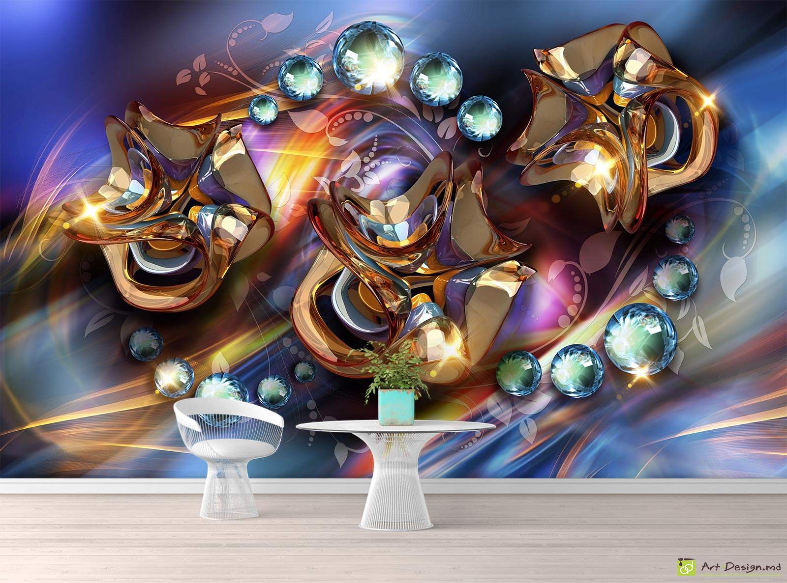 Фотообои на стену - Абстрактные цветы, шары, завитки