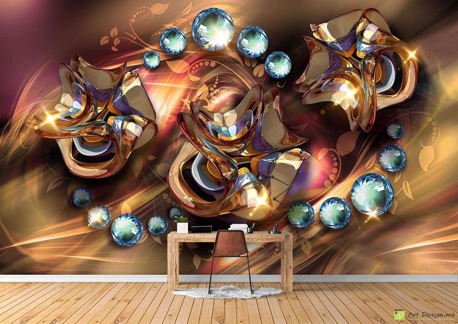 Fototapet la comanda - Flori abstracte, bile, bucle_2