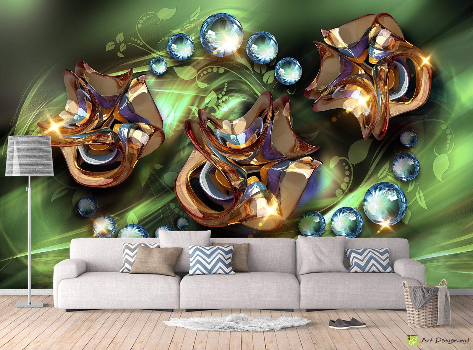 Фотообои на стену - Абстрактные цветы, шары, завитки_3