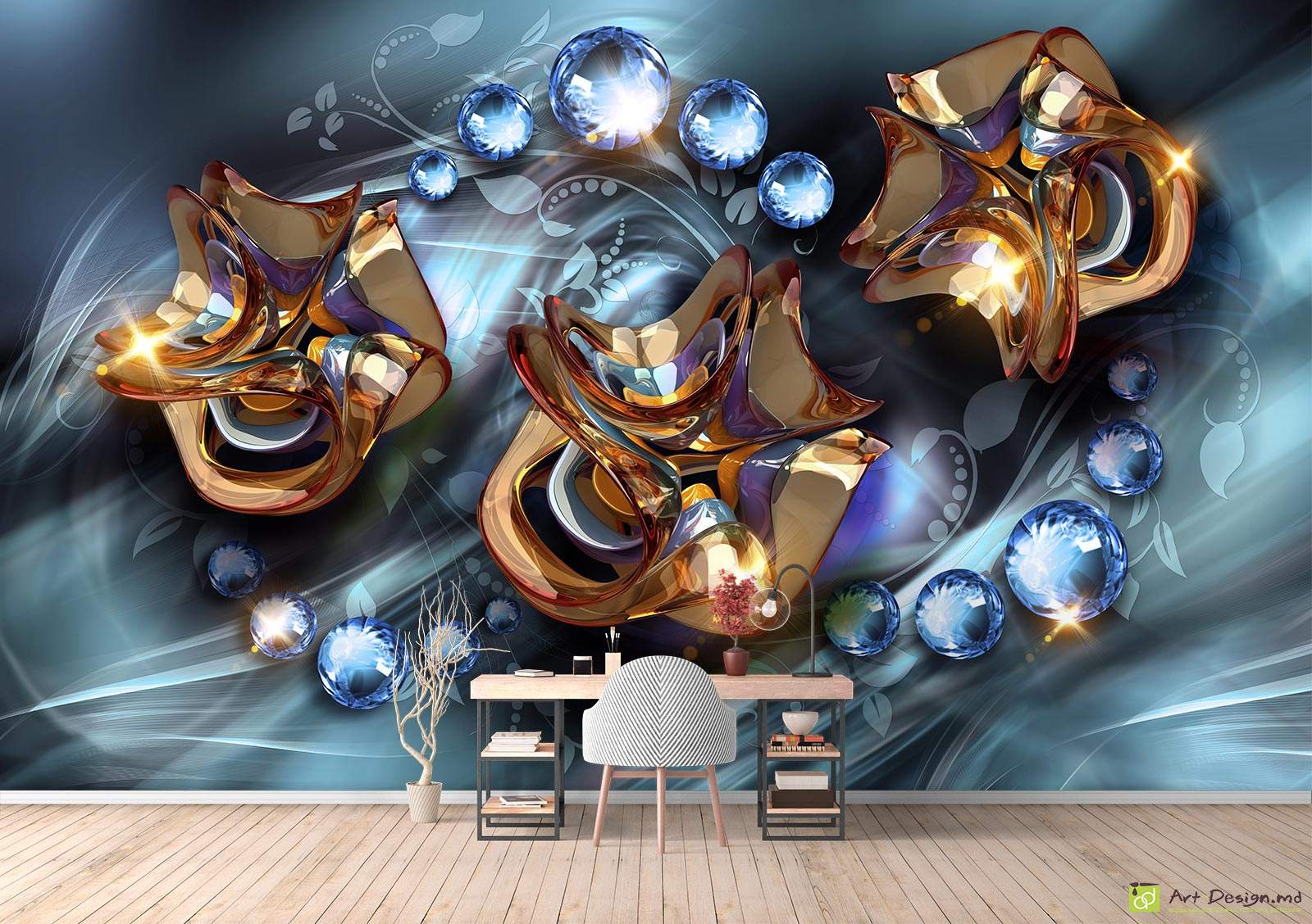 Fototapet la comanda - Flori abstracte, bile, bucle_4