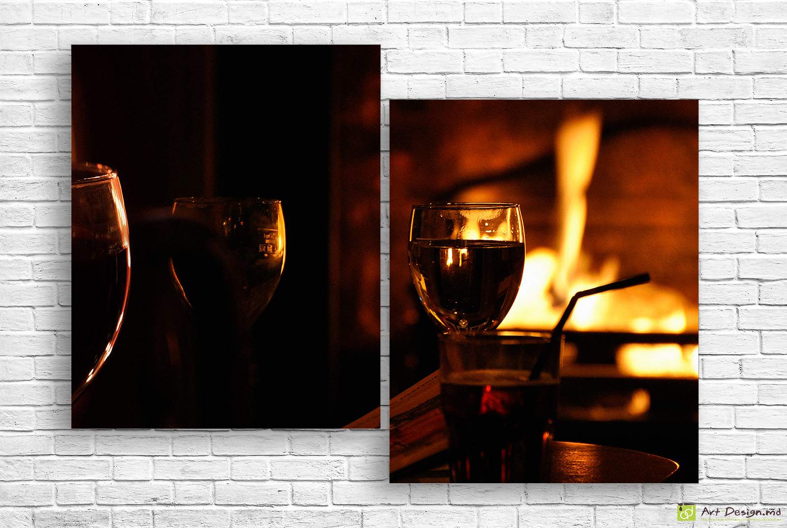 Модульная картина - Бокал вина вблизи камина