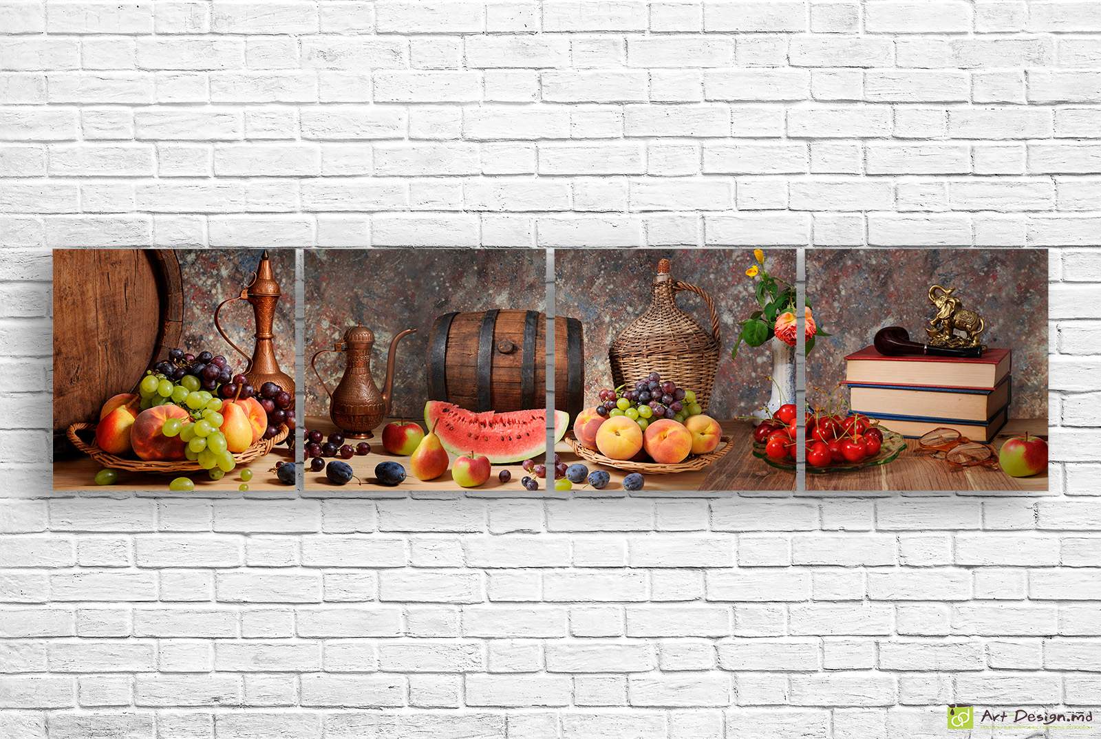Модульная картина -  Фрукты, вино  и книги