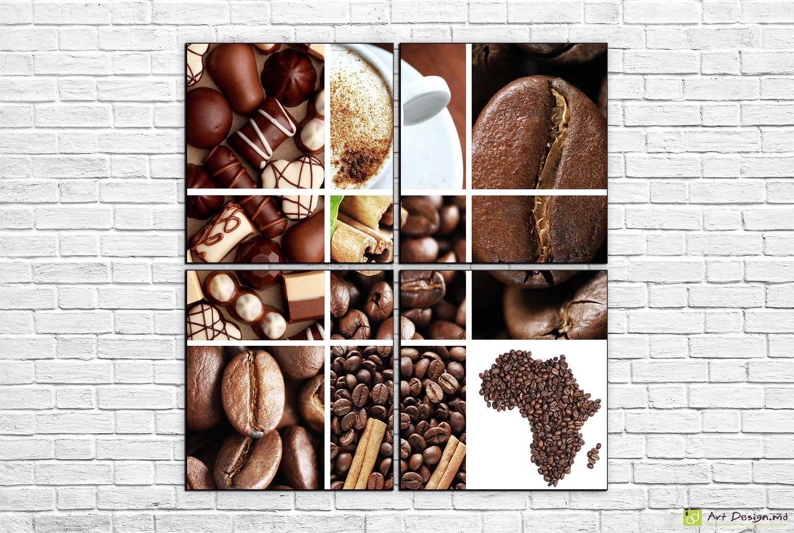Модульная картина -  Шоколад, зерна кофе, корицa