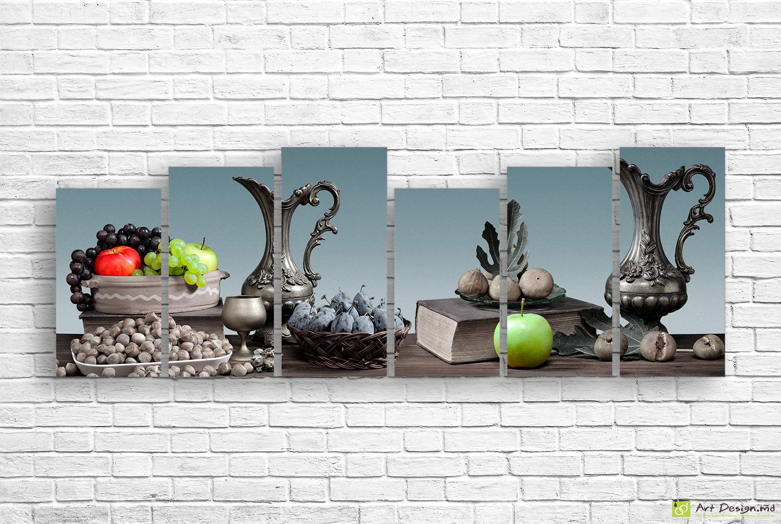 Модульная картина - Медный кувшин, яблоки и орехи