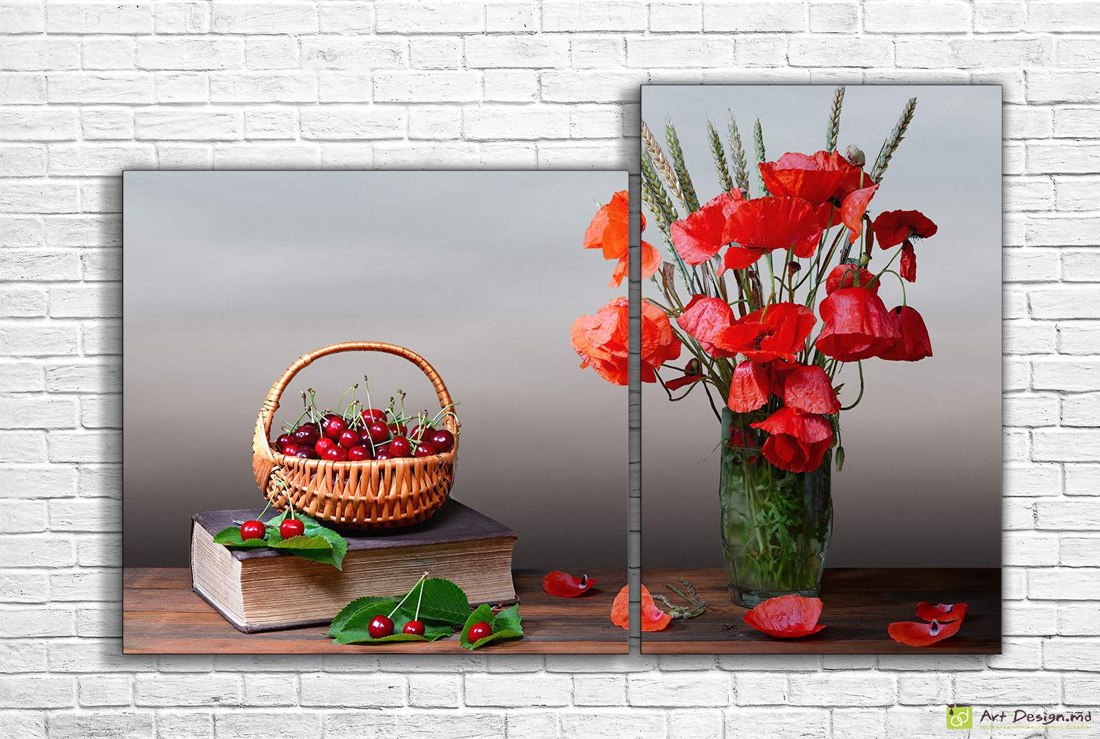 Модульная картина - Маки цветы и черешня