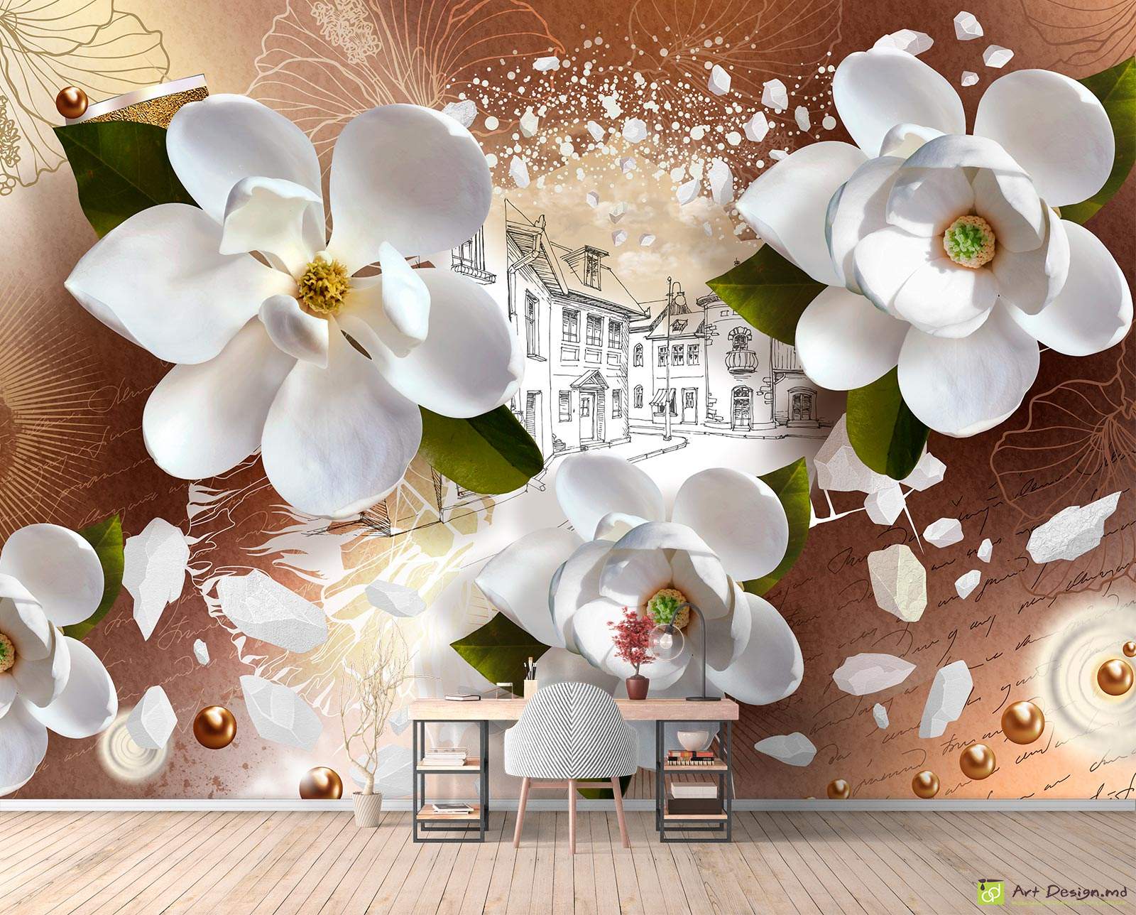 Fototapet la comanda - Flori si Oras