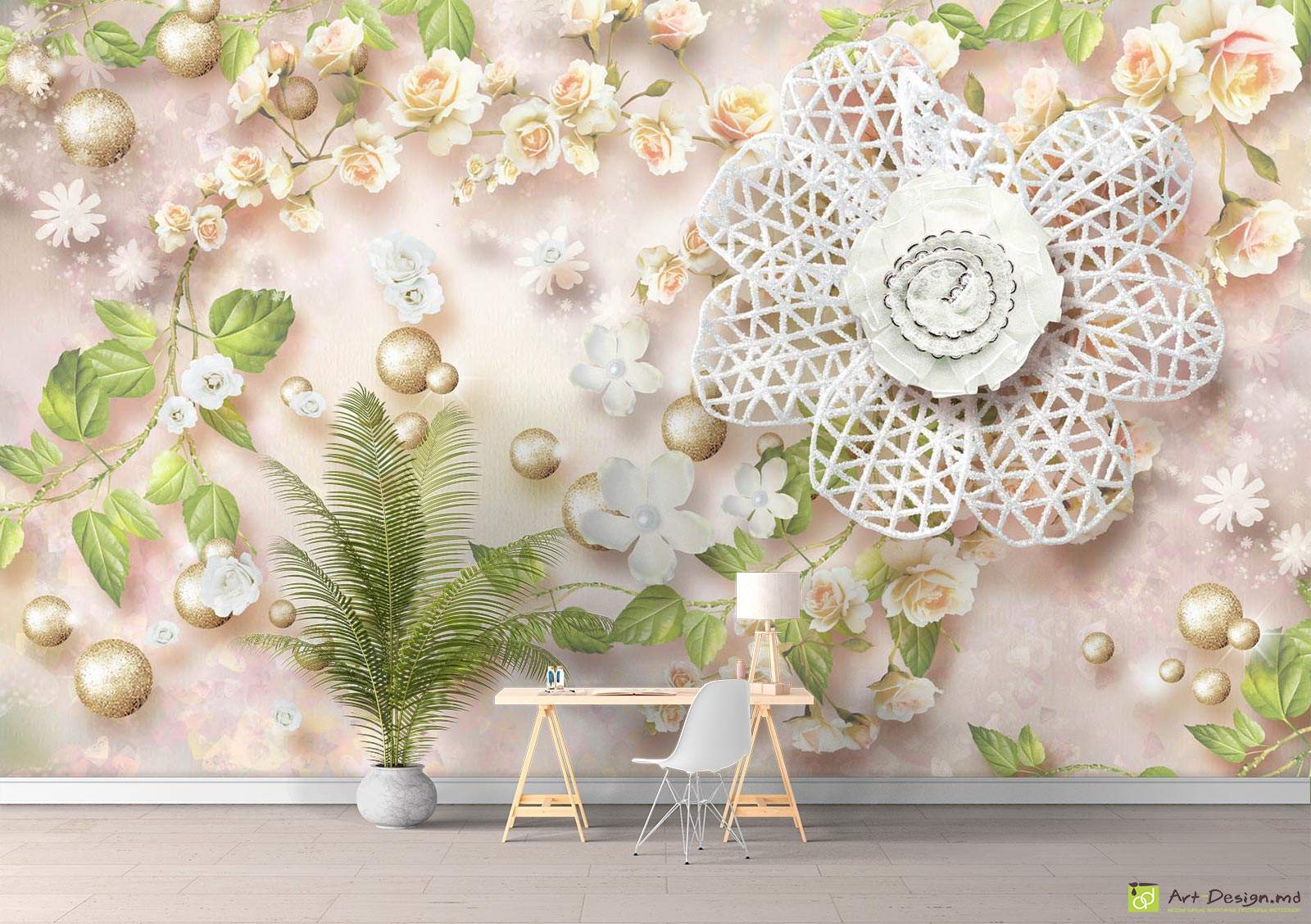 Fototapet la comanda - Trandafiri, flori dantelă