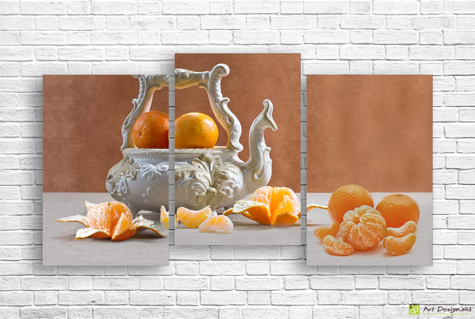 Модульная картина - Фарфоровый чайник и мандарины