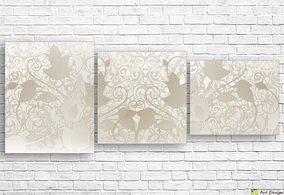 🌿 Модульная картина «Бежевые листья и орнамент»