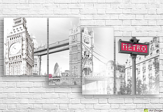 🖤 Tablou modular „Oraș în tonuri de gri”