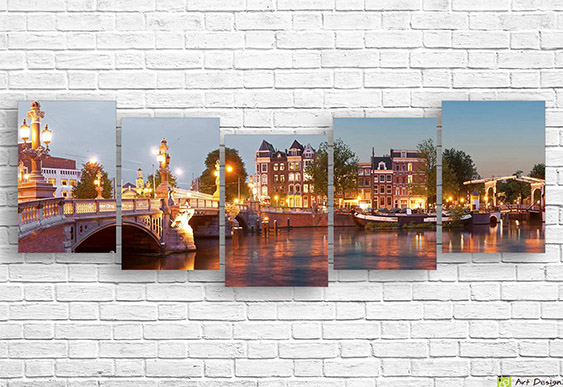 🖼️ Tablou modular Vedere spre Amsterdam și lalele roșii