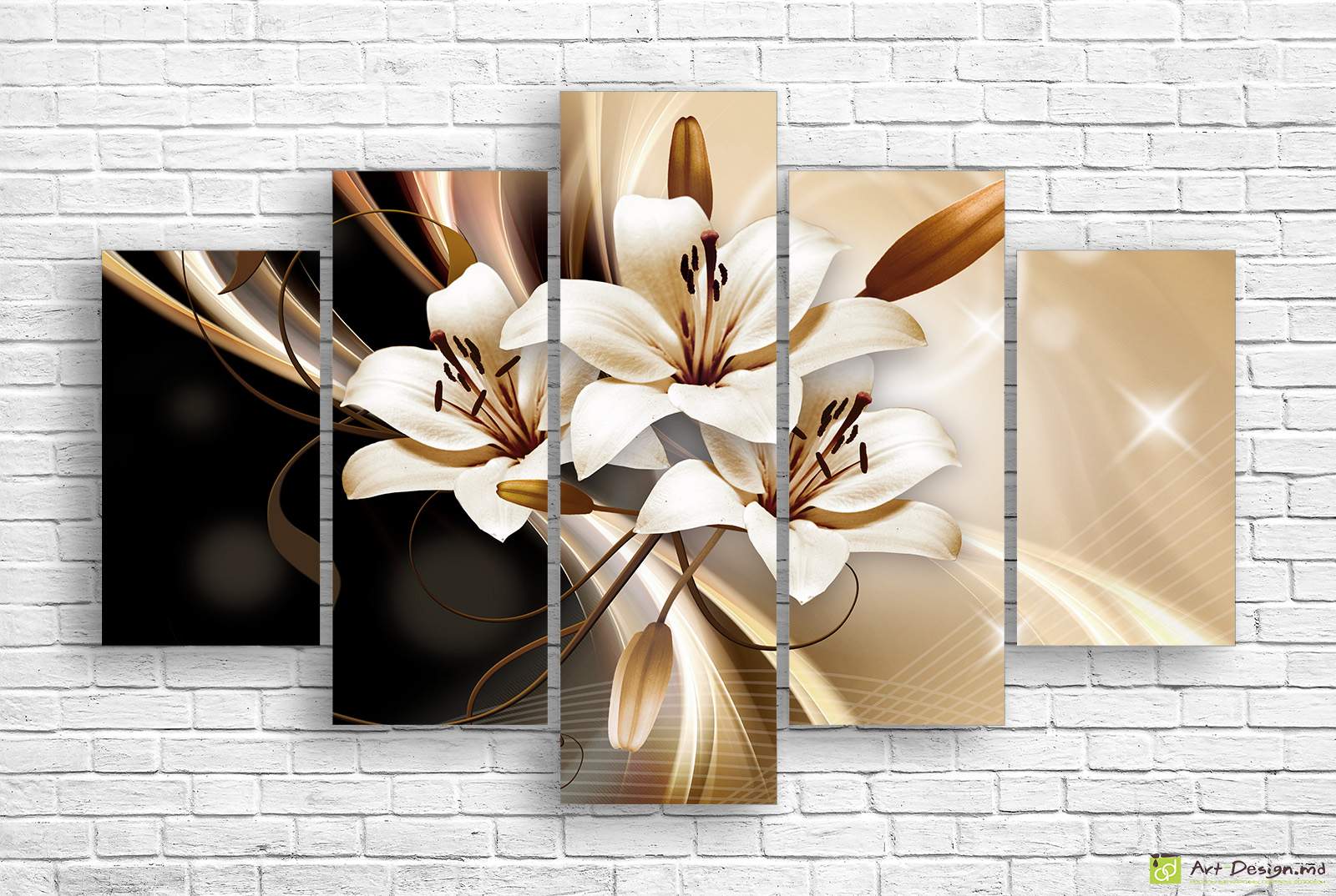 🤎 Tablou modular „Crini în auriu 3D”
