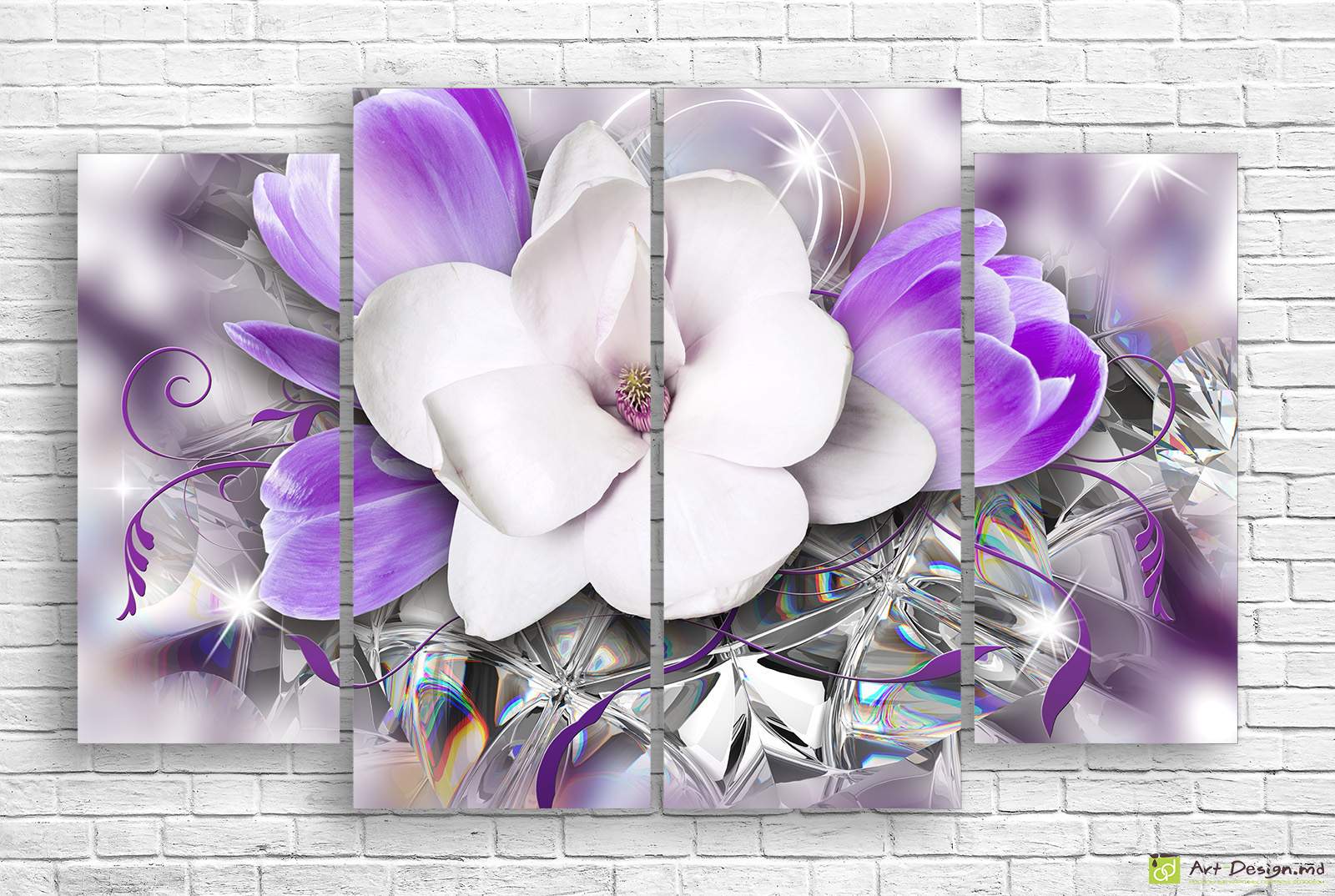 💜 Модульная картина «Фиолетовая магнолия 3D»