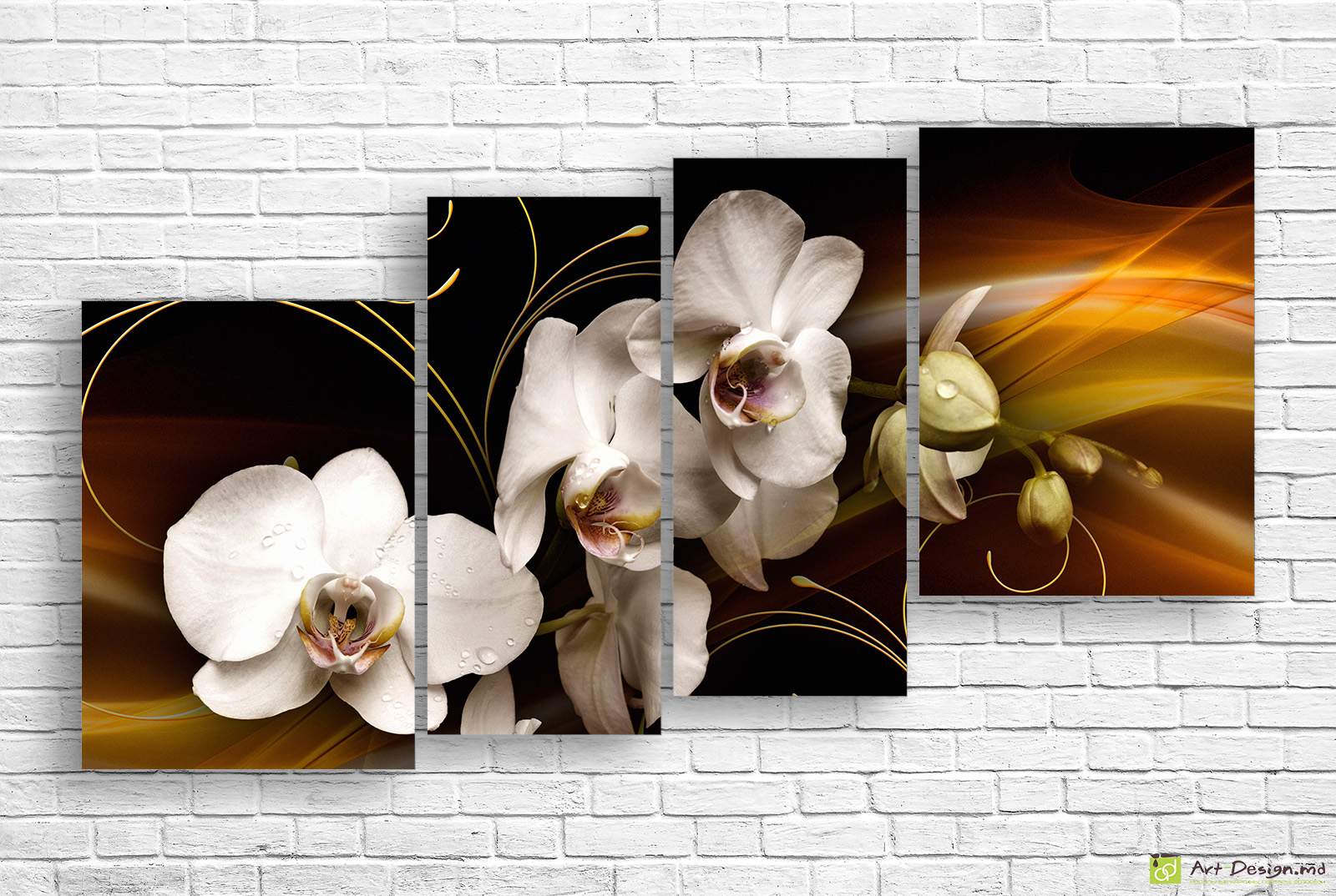 🌺 Модульная картина «Белые орхидеи золото»