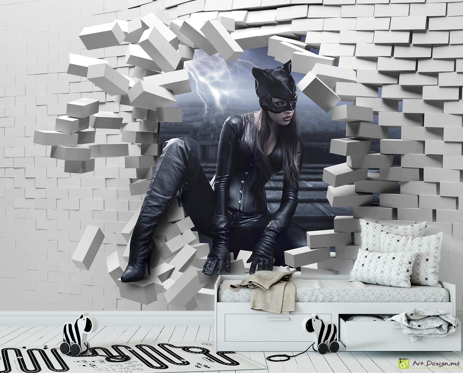 Фотообои на стену - Женщина Кошка, Marvel с 3D эффектом