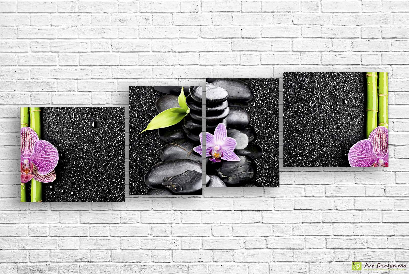 🎍 Tablou modular Orhidee și bambus pe pietre în stil zen