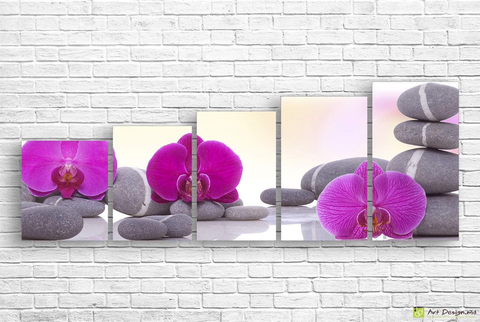 🌸 Модульная картина Розовые орхидеи и камни гармонии