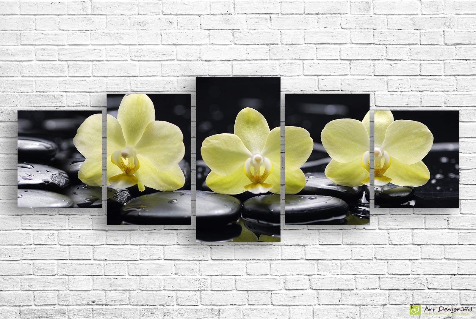 💛 Tablou modular Orhidee galbene pe pietre în stil zen