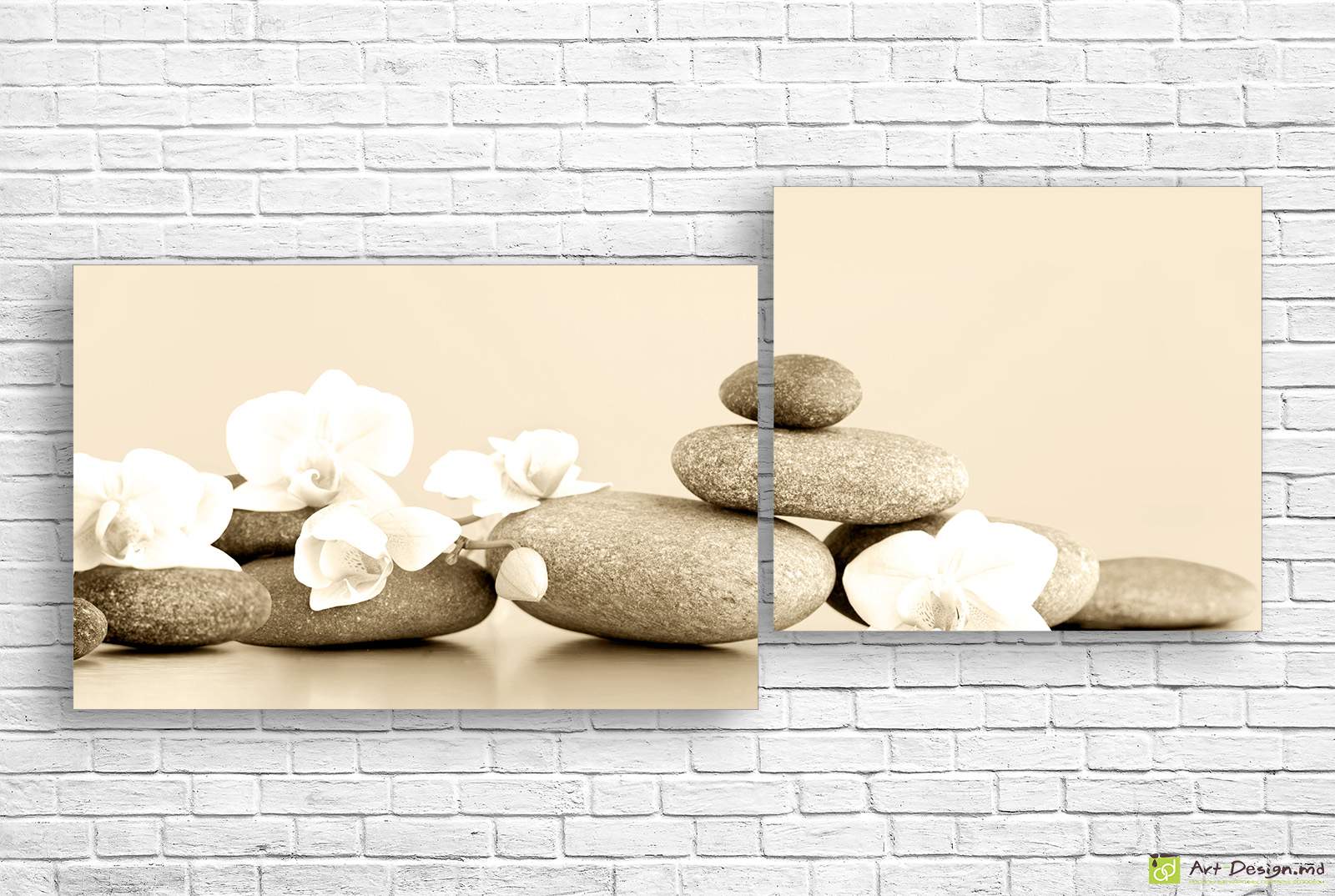🤍 Модульная картина Белые орхидеи и камни гармонии дзен