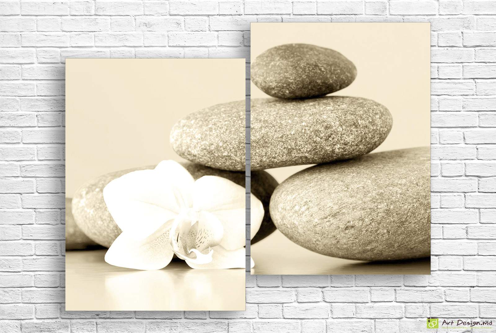 🤍 Tablou modular „Orhidee albă și pietre”