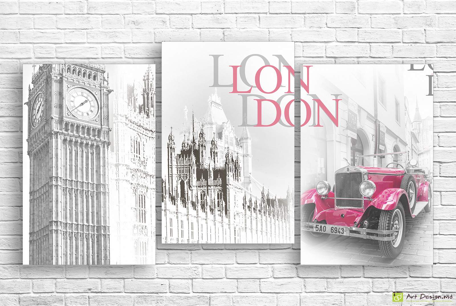 🖼️ Модульная картина Лондон Биг-Бен и ретро-автомобиль