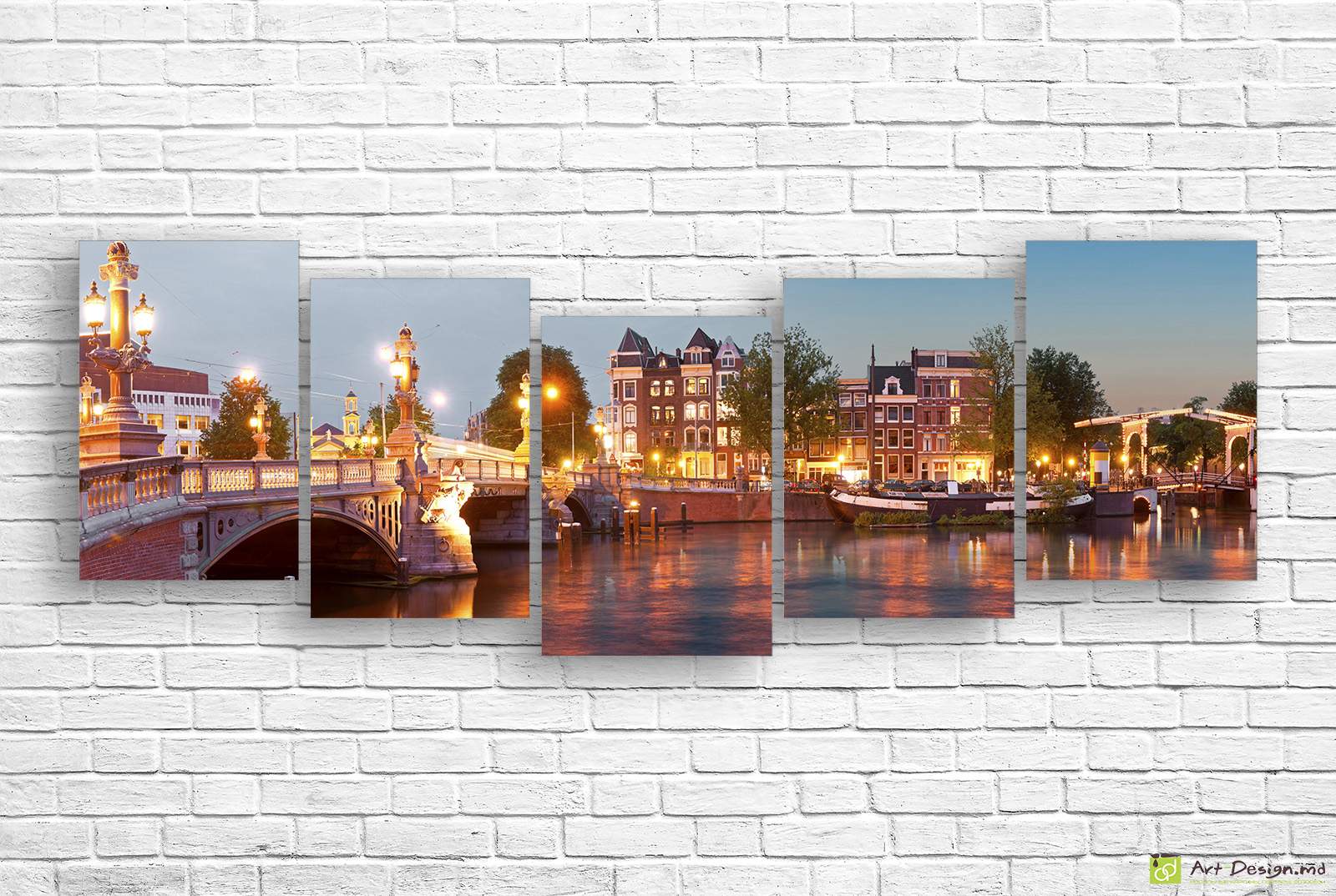 🖼️ Tablou modular Amsterdam seara și canalele orașului