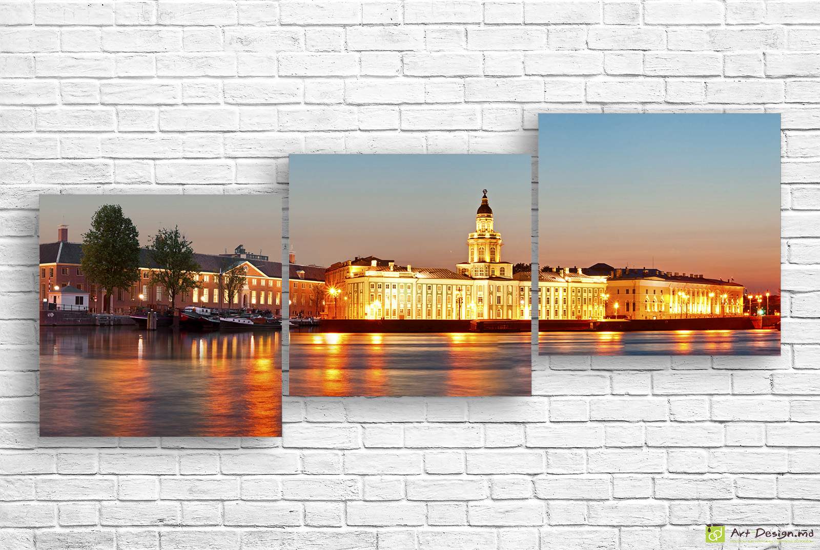 🖼️ Tablou modular Orașul de seară lângă râu și lumini aurii