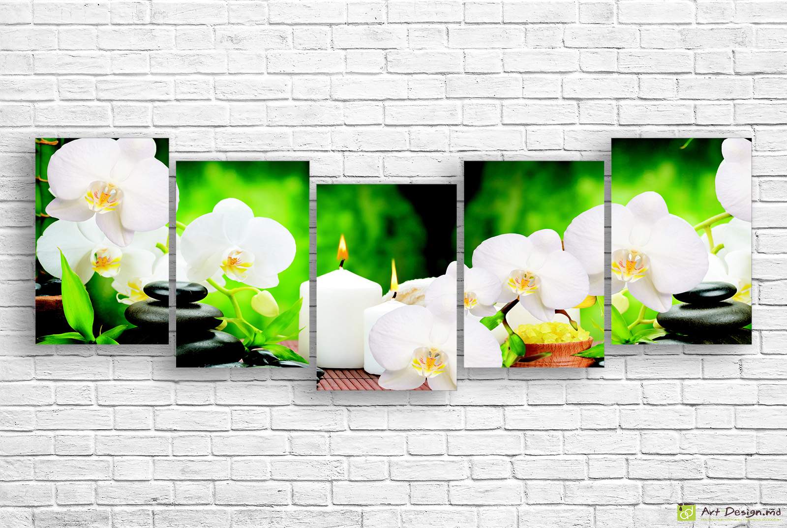 🧘 Tablou modular: Orhidee albe, lumânări și pietre
