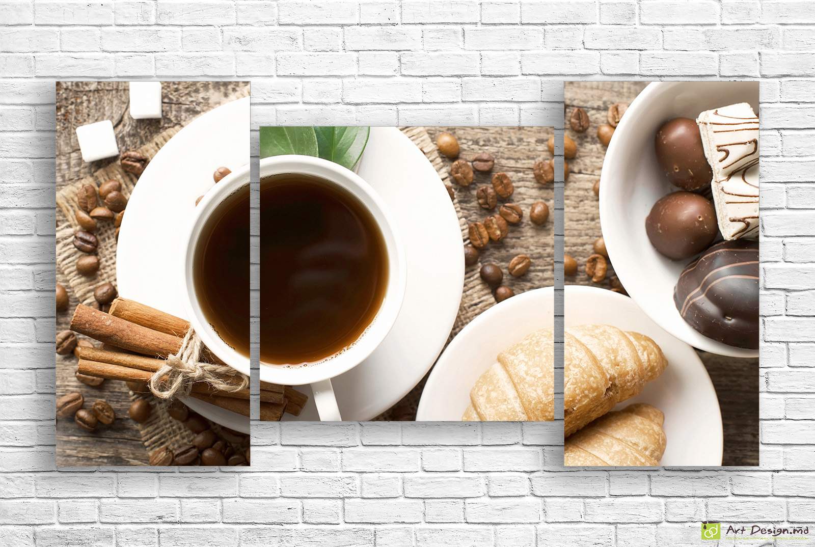 Tablou multicanvas  - Mic dejun cu croissante și cafea