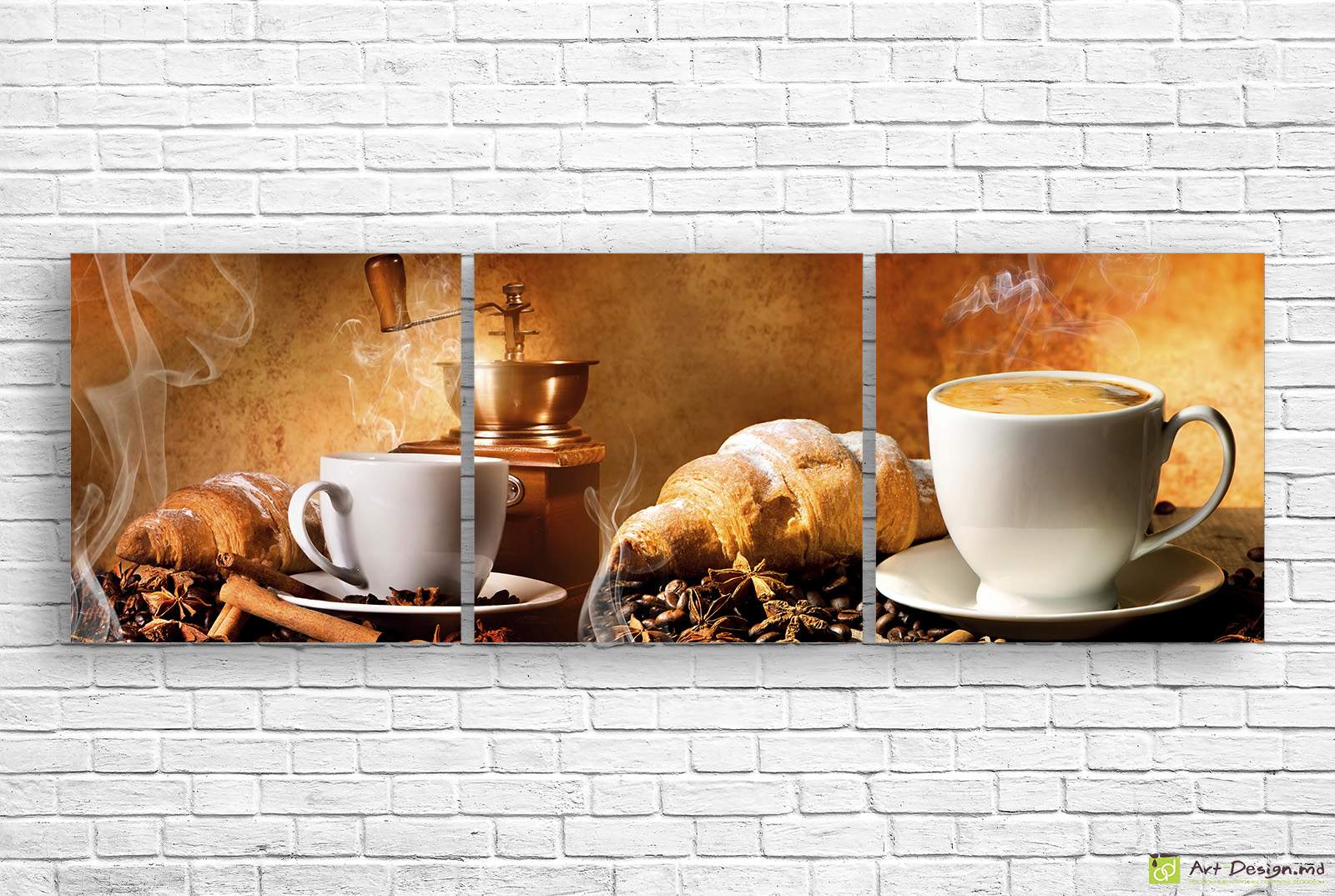 Tablou multicanvas  - Cafea fierbinte și vintage manual de cafea râșniță