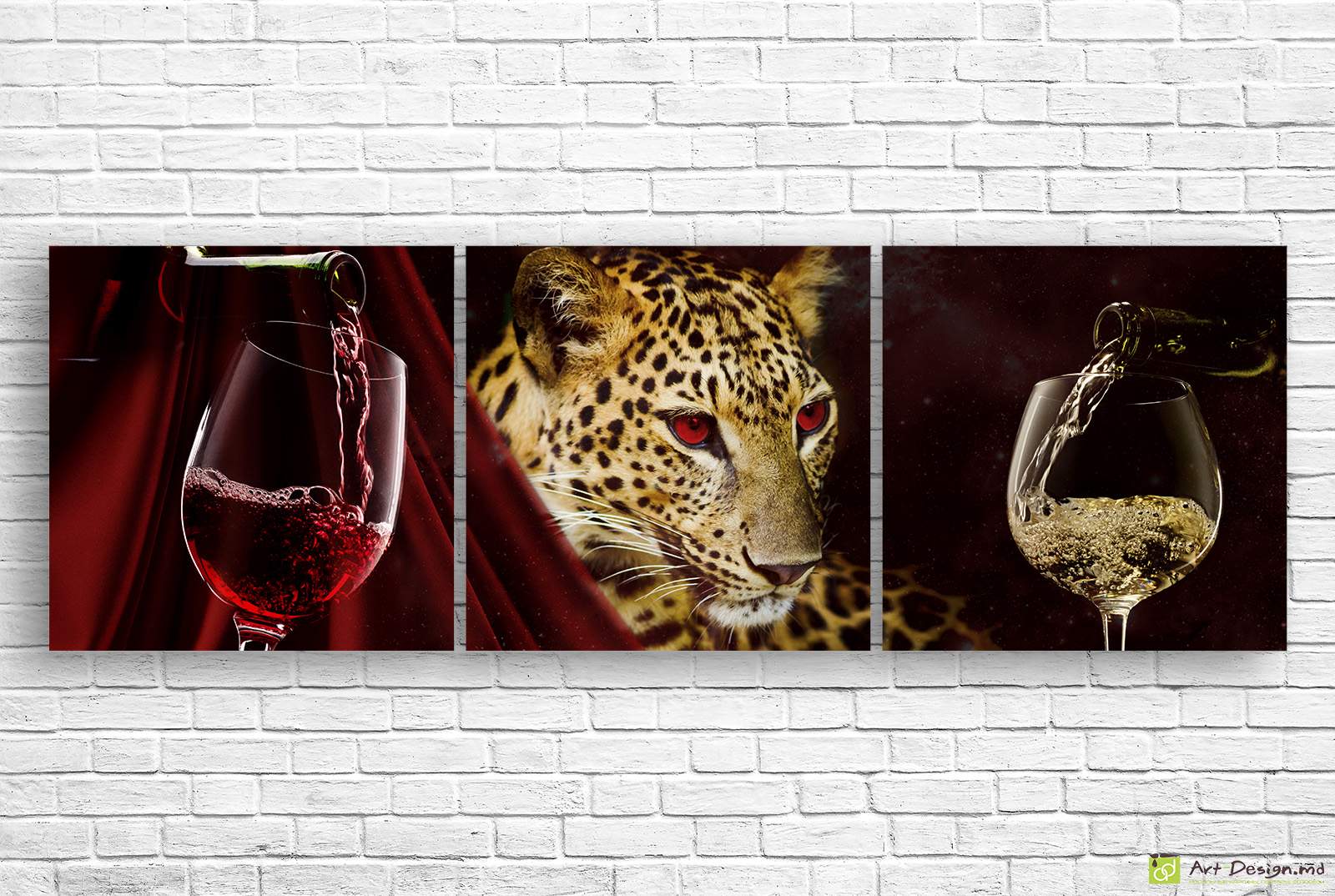 🐆 Модульная картина Леопард и бокалы вина в стиле арт