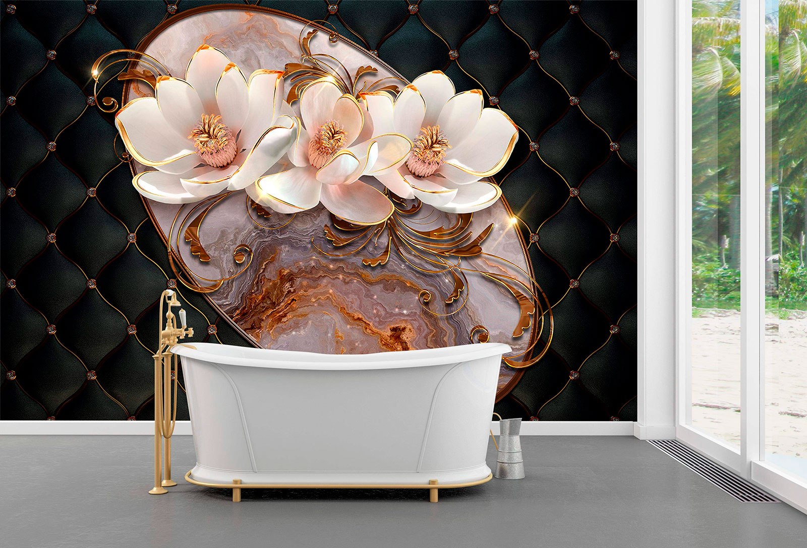 Фотообои на стену - Цветы на фоне из кожи