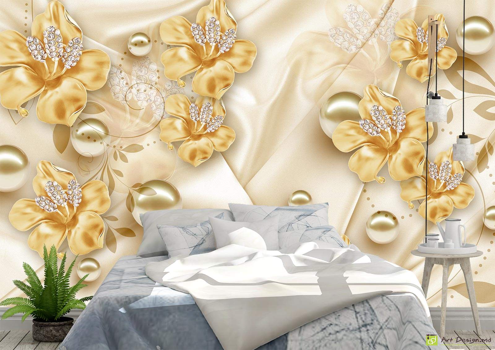 Fototapet la comanda - Flori galbeni și baloane pe fundal deschis