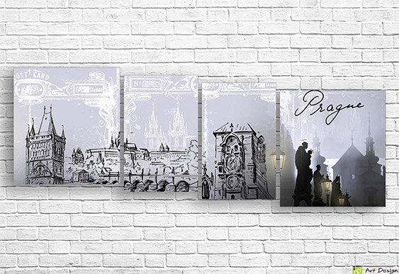 🏰 Модульная картина «Прага: рисунок и фотография»