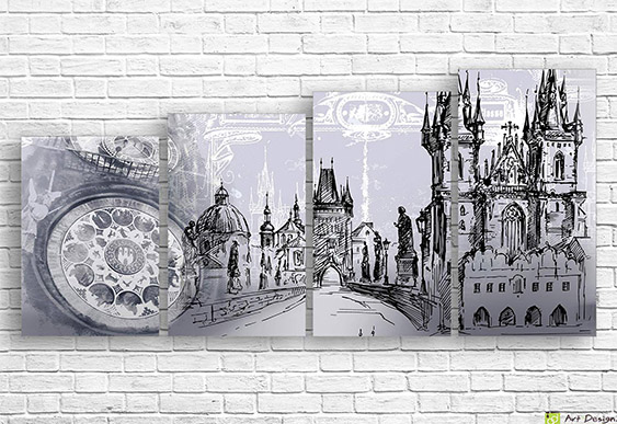 🏙️ Модульная картина «Абстракция нарисованного города»