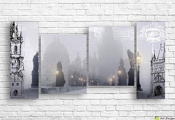 🌉 Модульная картина «Туманный мост старого города»