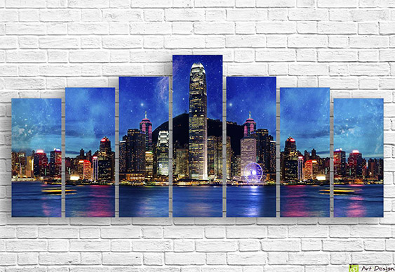 🌃 Модульная картина Ночной Гонконг небоскрёбы