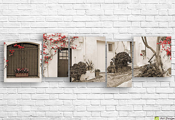 🌸 Модульная картина Белый дворик с красными цветами