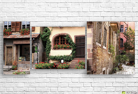 🖼️ Tablou modular oraș futurist și geometrie aurie pe pânză