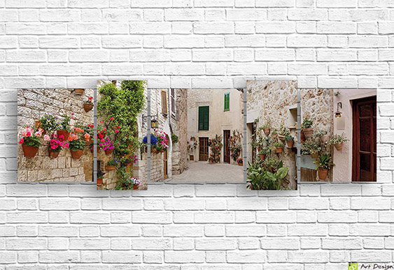 🌸 Модульная картина Каменные улочки с цветами