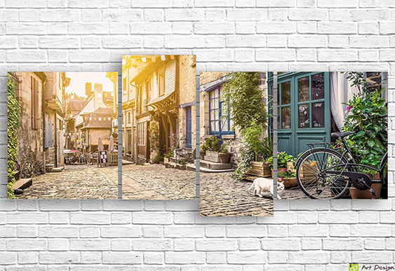 🌿 Модульная картина Старая улочка с велосипедом