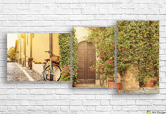 🖼️ Tablou modular Santorini Grecia și cupole albastre