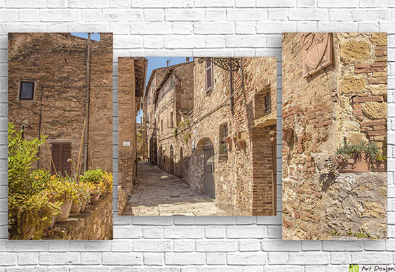 🖼️ Tablou modular uliță veche cu flori și verdeață