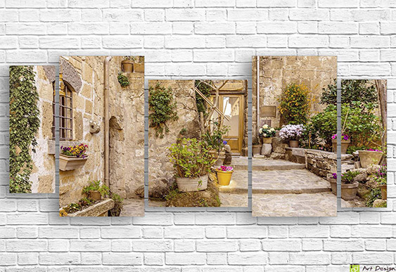 🖼️ Tablou modular oraș vechi și înflorire bogată pe pânză