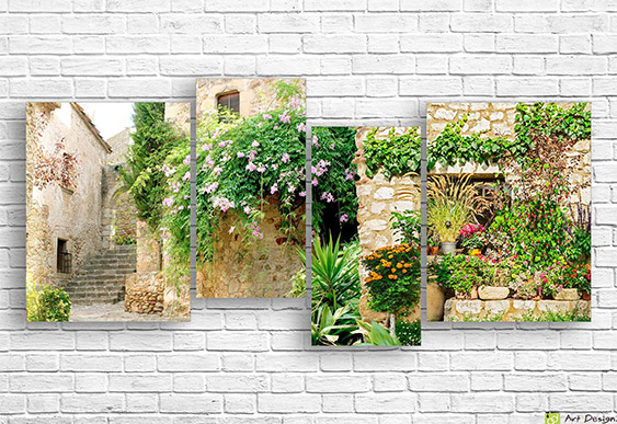 🖼️ Tablou modular Santorini Grecia și cupole albastre