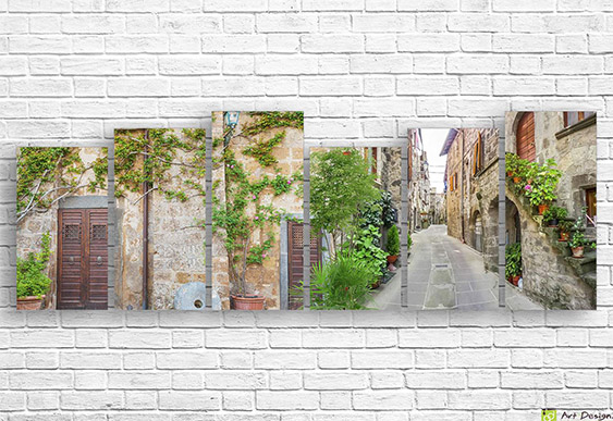 🌿 Tablou modular Stradă din piatră cu arcade și verdeață
