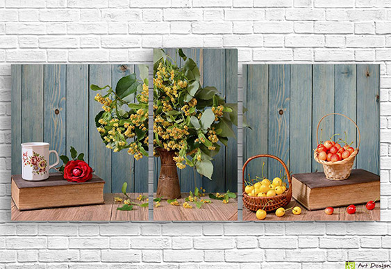 Tablou multicanvas - Cires roz și flori de tei