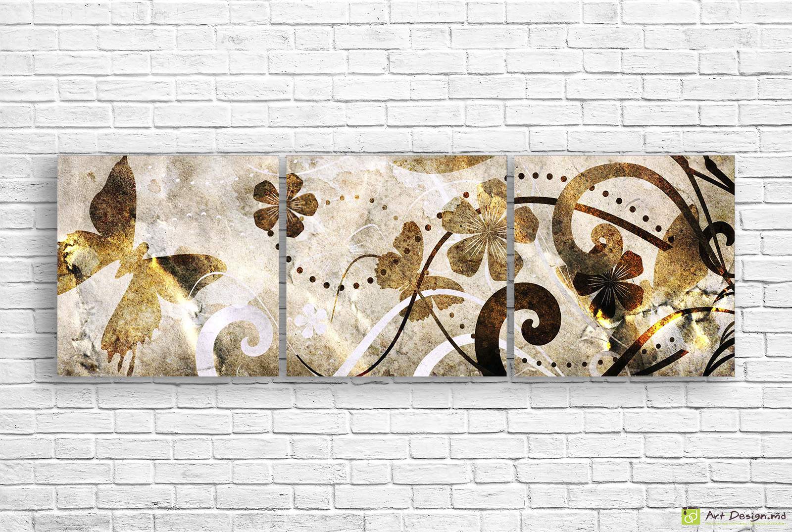 🌿 Tablou modular „Siluete aurii și ornament abstract”